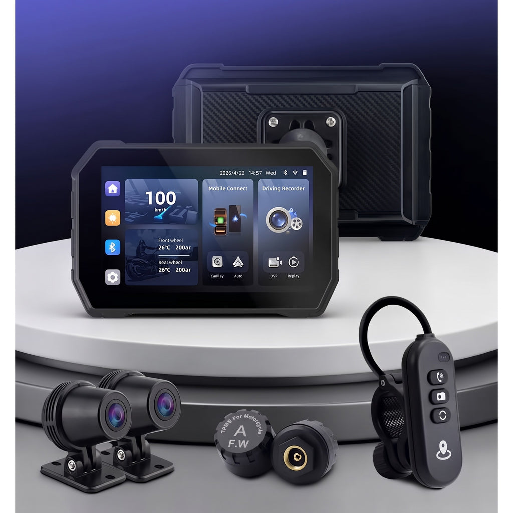 Écran CarPlay Moto 5" – Double caméra DVR, GPS & télécommande