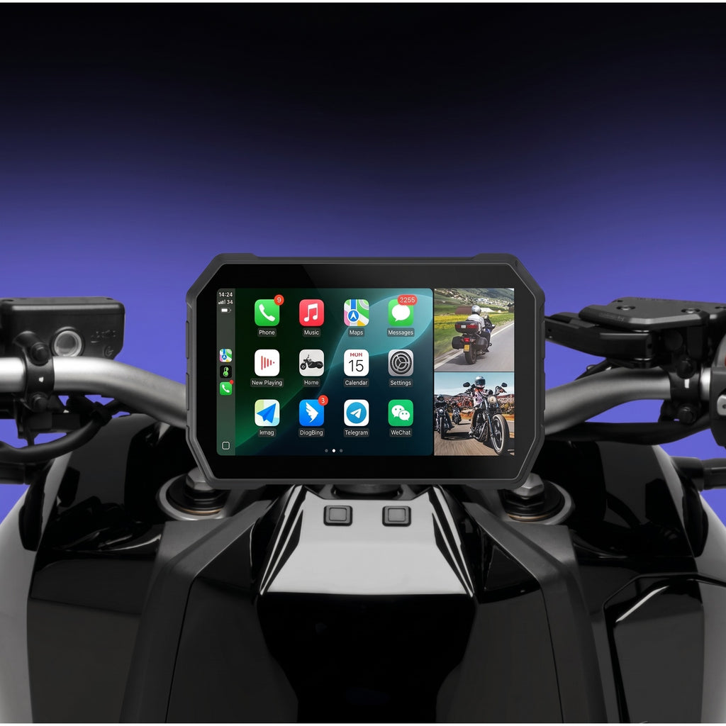Écran CarPlay Moto 5" – Double caméra DVR, GPS & télécommande