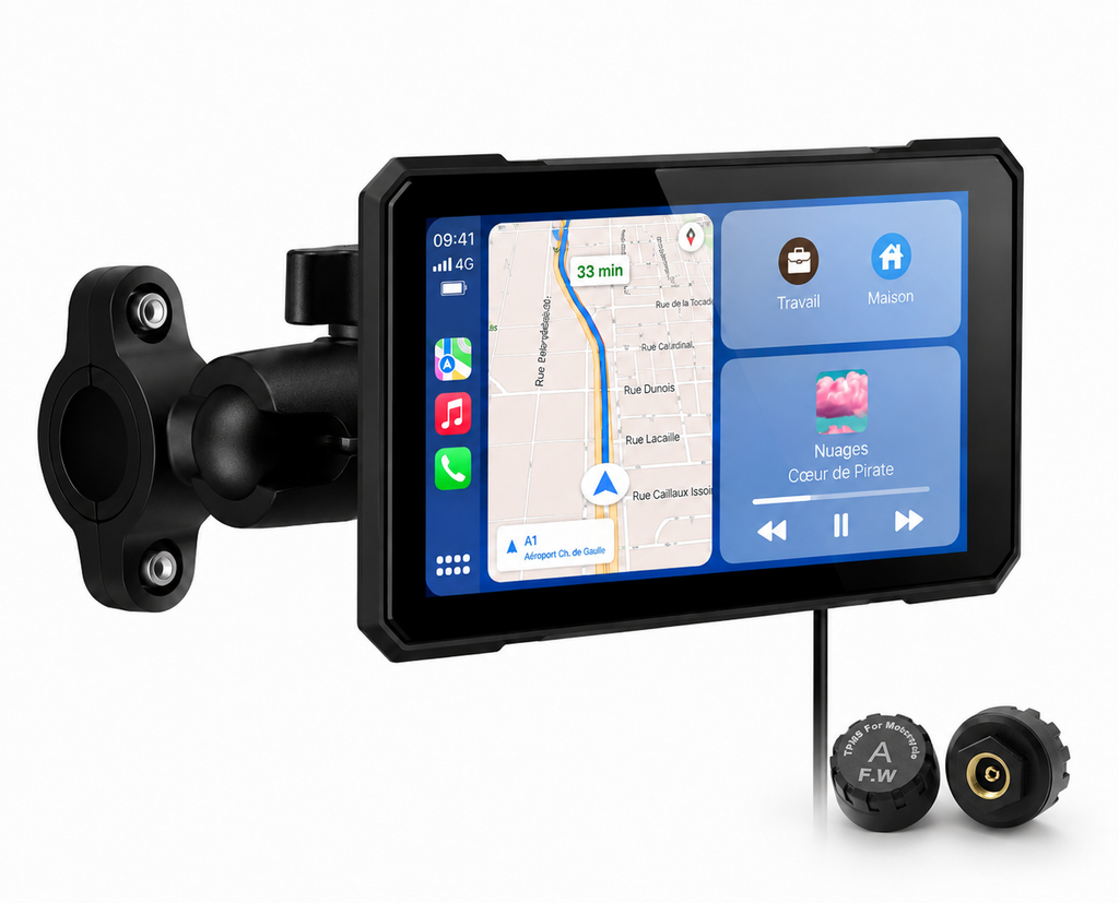 Écran CarPlay & Android Auto moto universel 5" – résistant à l'eau et amovible