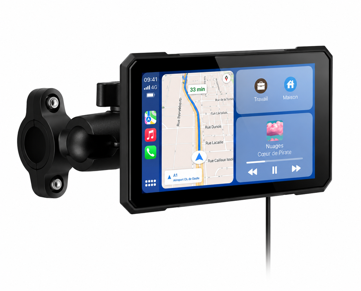 Écran CarPlay & Android Auto moto universel 5" – résistant à l'eau et amovible